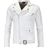 Handmade White Leather Biker Jackets, Real Leather Buckle Closure Jackets For Mens - Thumbnail 4