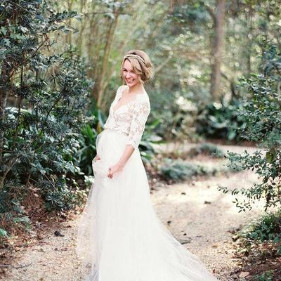 Robe de mariee white lace wedding dresses v neck half sleeves bride dress floor length beach wedding gowns vestido noiva