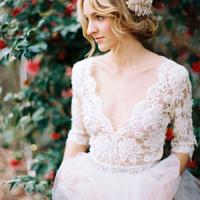 Robe De Mariee White Lace Wedding Dresses V Neck Half Sleeves Bride Dress Floor Length Beach Wedding Gowns Vestido Noiva - Thumbnail 3