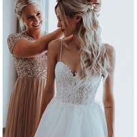Sexy Wedding Dress Boho Long Backless White Beach Wedding Dress Appliques Lace Sexy Princess Bride Dress - Thumbnail 1