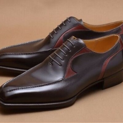 Handmade men's stylish oxfords two tone leather dress shoes, men tuxedo shoes
