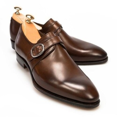 Handmade mens oxfords brown leather monk shoes, men brown leather dress shoes
