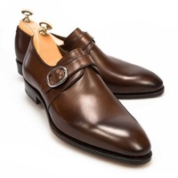 Handmade Mens Oxfords brown leather monk shoes, Men brown leather dress shoes - Thumbnail 4