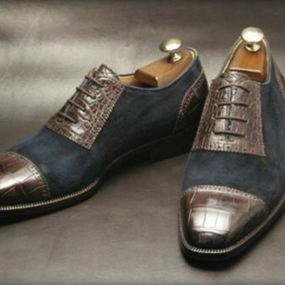 Handmade mens oxfords two tone formal shoes, men leather and suede dress shoes