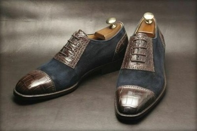 Handmade Mens Oxfords Two tone Formal Shoes, Men leather and suede dress shoes
