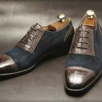 Handmade Mens Oxfords Two tone Formal Shoes, Men leather and suede dress shoes - Thumbnail 1