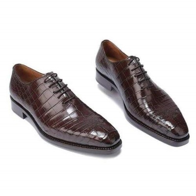 Handmade Men's Brown Crocodile Patterned Dress shoes, Men brown formal shoes