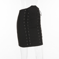 High Waist Suede Lace up Skirts in Black and White - Thumbnail 3