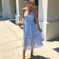 Lace Spaghetti Strap Midi Dress - Thumbnail 3