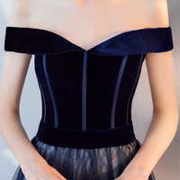Blue velvet tulle prom dress evening dress - Thumbnail 1