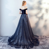 Blue velvet tulle prom dress evening dress - Thumbnail 4