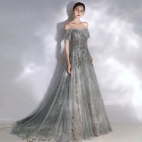 Shiny gray tulle sequins prom dress evening dress - Thumbnail 2