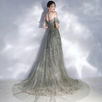 Shiny gray tulle sequins prom dress evening dress - Thumbnail 3
