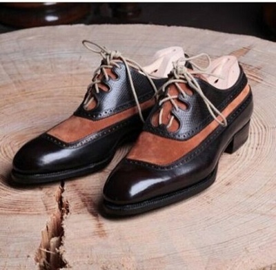 Handmade Men's Two Tone Dress Shoes, Men Brogue Derby Formal Leather Shoes