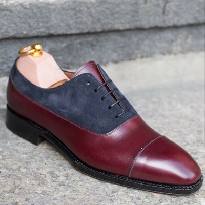 Handmade men's cap toe lace up dress shoes, real leather men office shoes