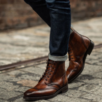 Handmade Men's Wing Tip Brogue Lace up Dress Boots, Men Brown High Ankle Boots - Thumbnail 4