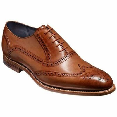 Handmade men's brown wingtip brogue leather dress shoes, real leather shoes