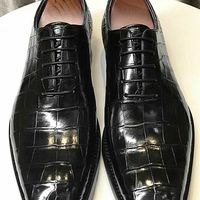 Handmade Men's Leather Shoes, Black Crocodile Patterned Dress Shoes - Thumbnail 1