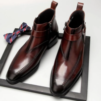 Handmade Mens Brown side zipper Rock style ankle boots, Men leather dress boots - Thumbnail 1