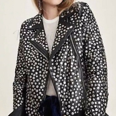 Handmade women black leather studded biker jacket, womens rock punk jacket