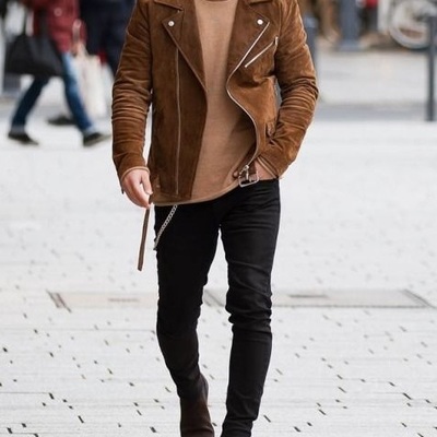 Mens tan brown suede biker jacket, men brown biker suede leather jacket