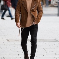 Mens Tan Brown Suede Biker Jacket, Men Brown Biker Suede Leather Jacket - Thumbnail 1
