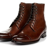 Handmade Men Cap toe brown ankle Leather boot, Men leather dress boot - Thumbnail 4