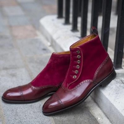 Handmade mens button up boots, men burgundy ankle button boots, men casual boots - Thumbnail 4