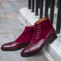 Handmade Mens Button up boots, Men Burgundy ankle button boots, Men casual boots - Thumbnail 4
