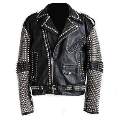 Men Punk Style Studded Real Leather Jacket Biker Rock Design Leather Jacket