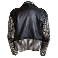 Men Punk Style Studded Real Leather Jacket Biker Rock Design Leather Jacket - Thumbnail 2