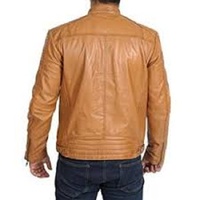 Men Tan Color Moto Leather Jacket, Real Leather Biker Moto Jacket - Thumbnail 1