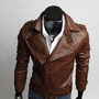 Men's Brown Motorcycle Leather Jacket, Men Slim fit Jacket, Korean style Biker Jacket-1