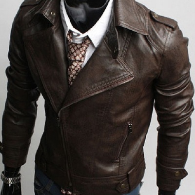 Men's brown motorcycle leather jacket, men slim fit jacket, korean style biker jacket