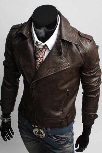 Men's Brown Motorcycle Leather Jacket, Men Slim fit Jacket, Korean style Biker Jacket