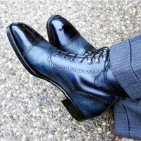 Handmade Blue leather Cap toe dress boots for men's, Men Lace up ankle boots - Thumbnail 1