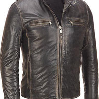 Men's leather jacket, Men brown distressed leather jacket, brown men leather jacket - Thumbnail 1