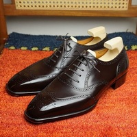 Handmade Men's Wing tip brogue dress shoes, Men formal shoes, Men's dress shoes - Thumbnail 4