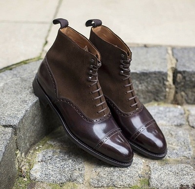 Handmade ankle high boots for mens, Men Lace up dark brown oxfords ankle boots