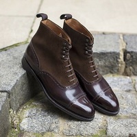 Handmade ankle high boots for mens, Men Lace up dark brown oxfords ankle boots - Thumbnail 4