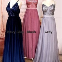Spaghetti Straps Bridesmaid Dresses Top Sequins for Wedding Party - Thumbnail 4