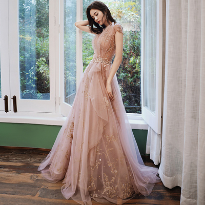 Pink tulle sequins prom dress evening dress - Thumbnail 4