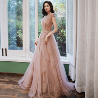 Pink tulle sequins prom dress evening dress - Thumbnail 1