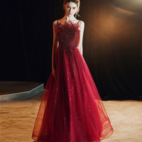 Unique burgundy lace prom dress formal dress - Thumbnail 1