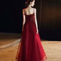 Unique burgundy lace prom dress formal dress - Thumbnail 3
