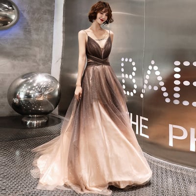 Stylish v neck tulle prom gown formal dress - Thumbnail 4
