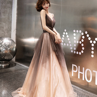 Stylish v neck tulle prom gown formal dress - Thumbnail 4