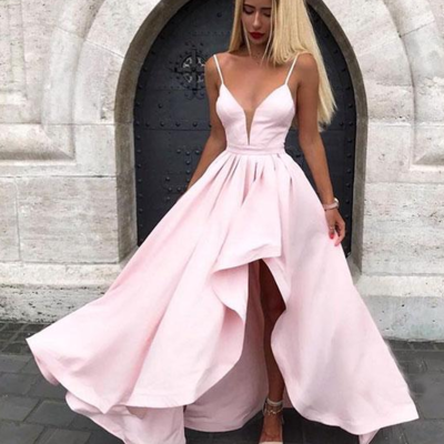 Spaghetti straps a line pink long satin prom/evening dress  - Thumbnail 3