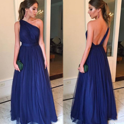 One shoulder backless sexy a line prom dresses,cheap evening dress - Thumbnail 3