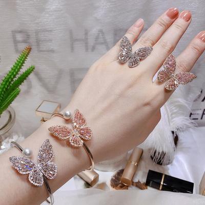 Butterfly pearl cubic zircon bangle bracelet